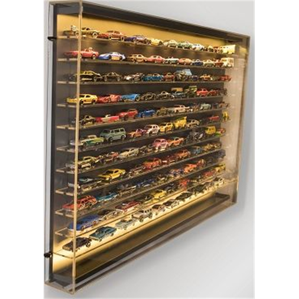Wall Mounted Illuminated Display Case (120 Cars) Black 89 x 61 x 8cm